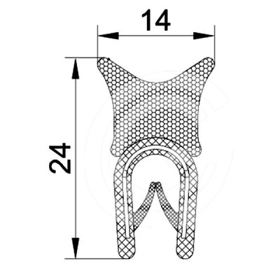 Klemprofiel | PVC | mosrubber nok | zwart | 24 x 14 mm | per meter